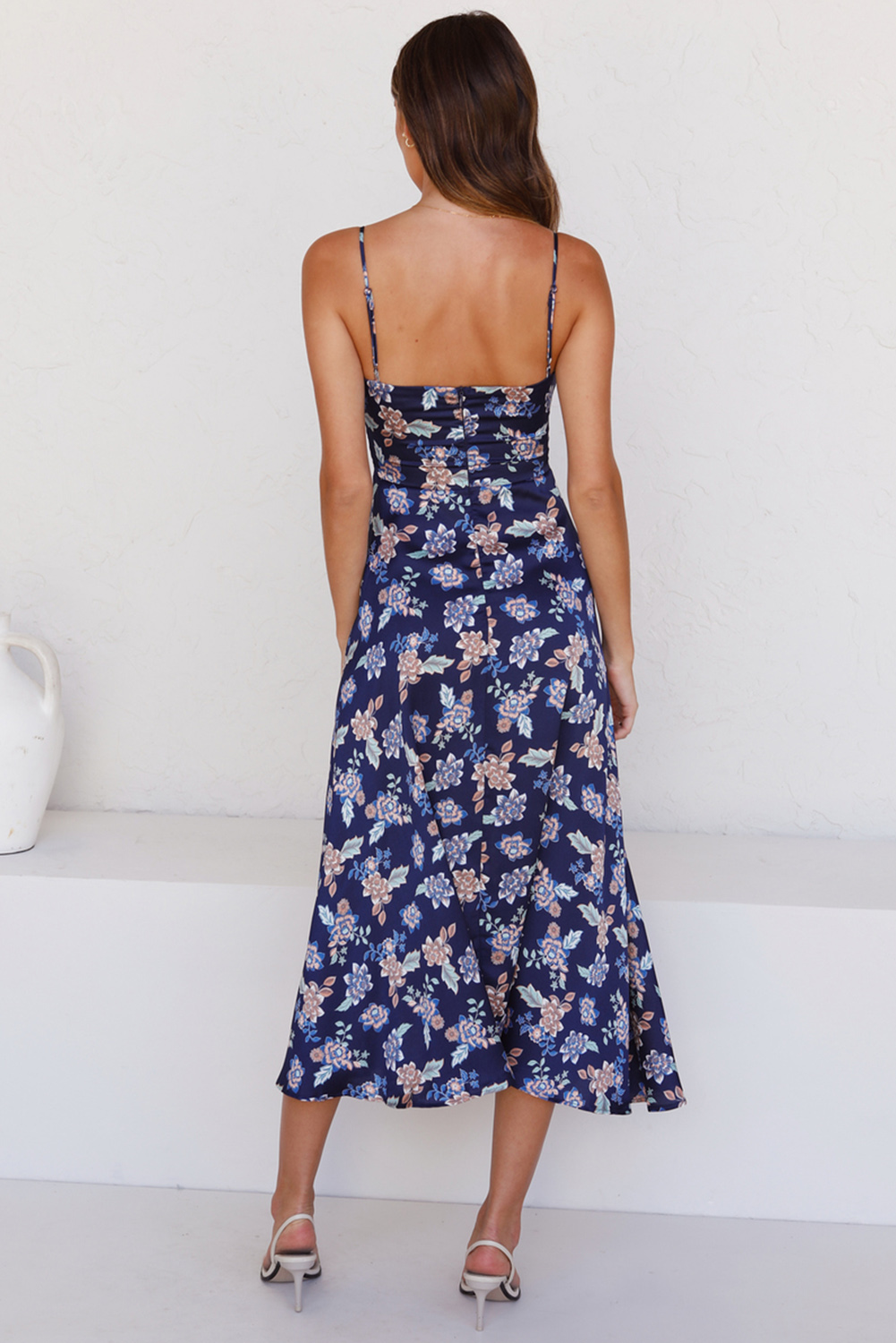 In-Benoni Store Blue Floral Print Bust Knot Long Dress with Slit ...